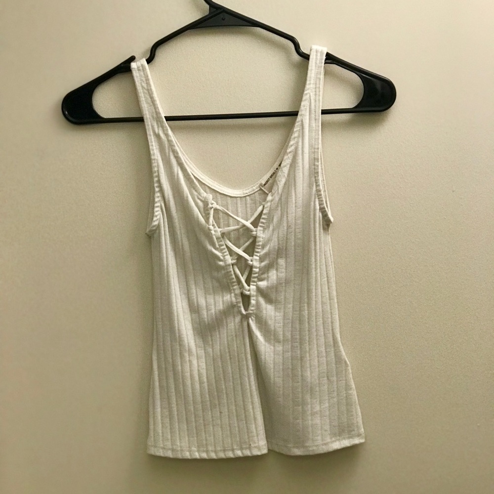White Lace Up Ribbed Tanktop